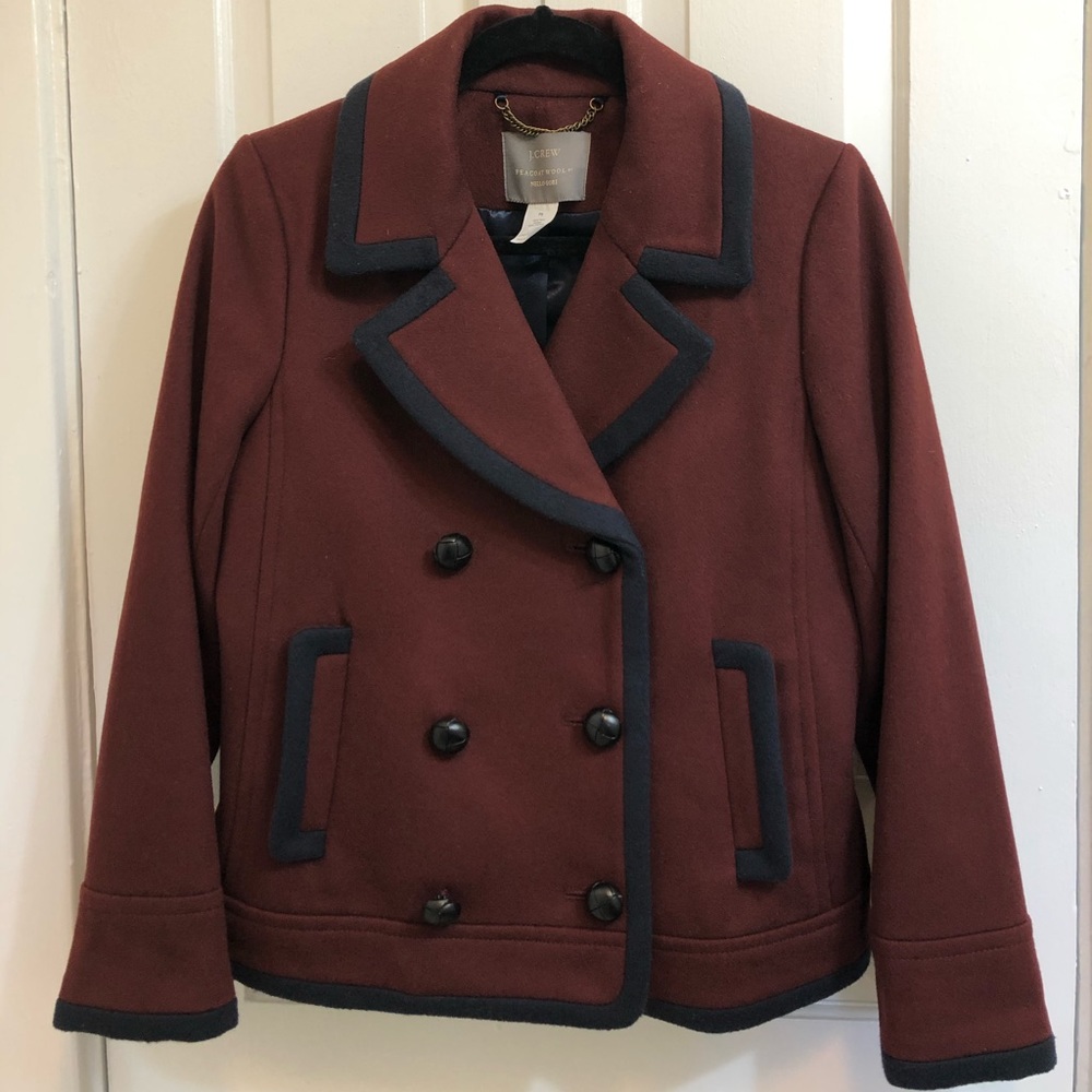 J.Crew Burgundy Tipped Italian Wool Peacoat P8